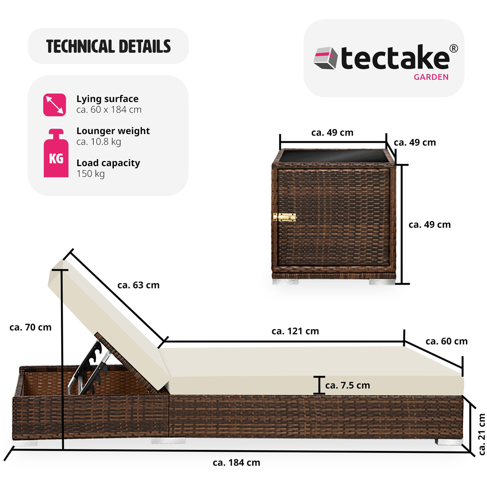 tectake Set of 2 Brown Sun Lounger with Rain Cover Image 8