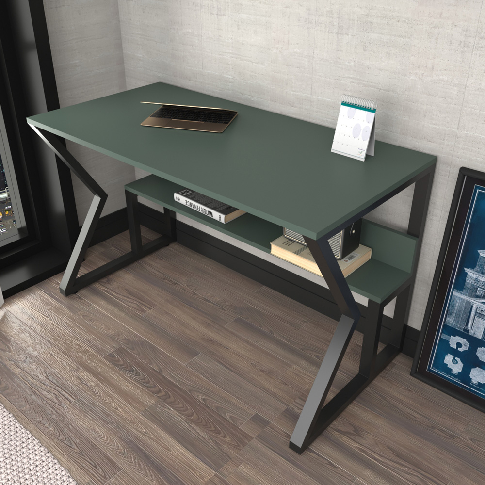 Decorotika Wake Single Shelf Computer Desk Green and Black Image 5