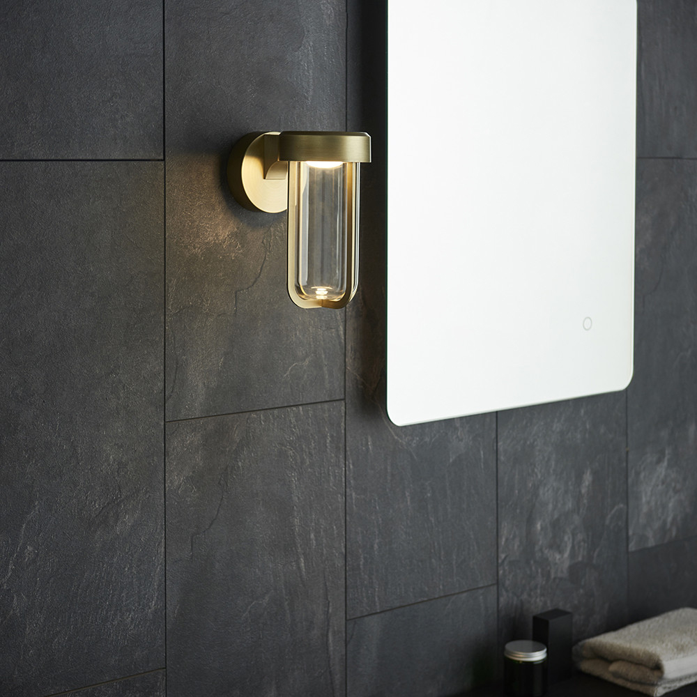 Merano Benevento Clear Glass Shade Brushed Gold LED Outdoor Wall Lamp Image 8