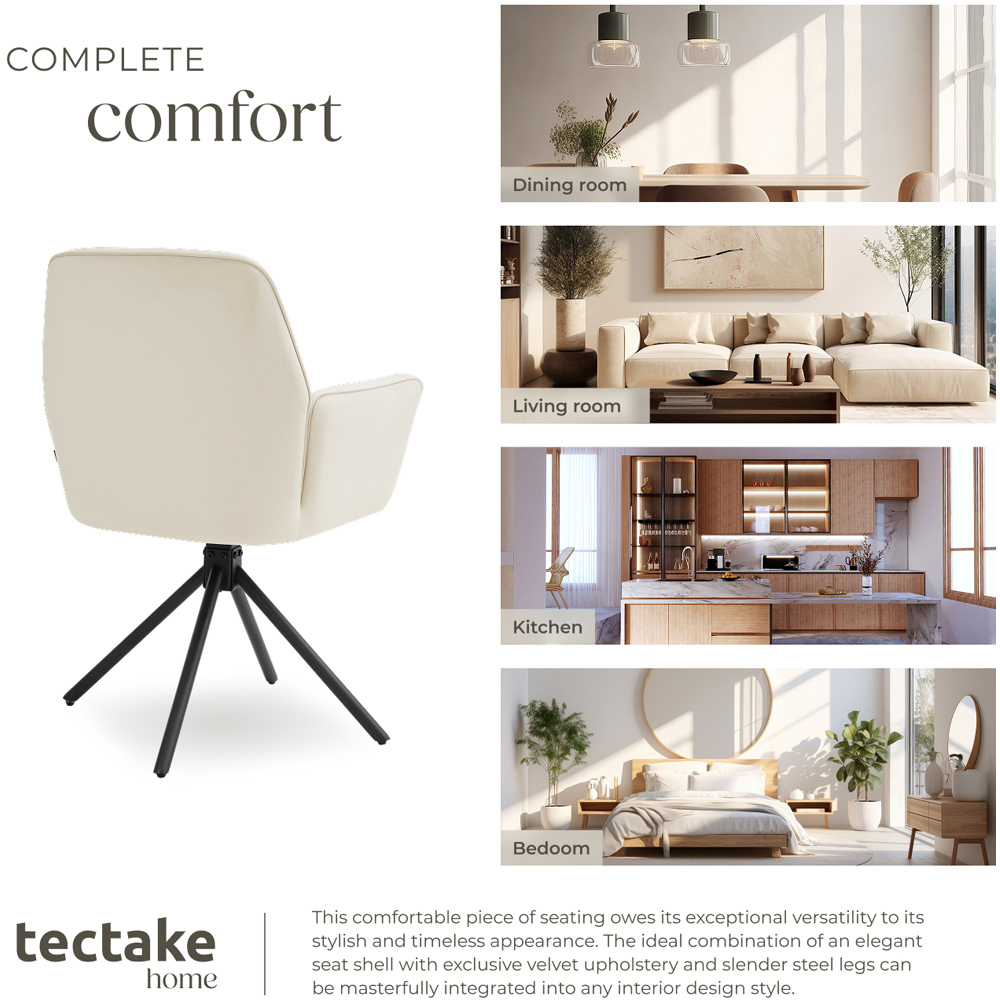 tectake Lenia Set of 6 Cream and Black Velvet Swivel Chair Image 7