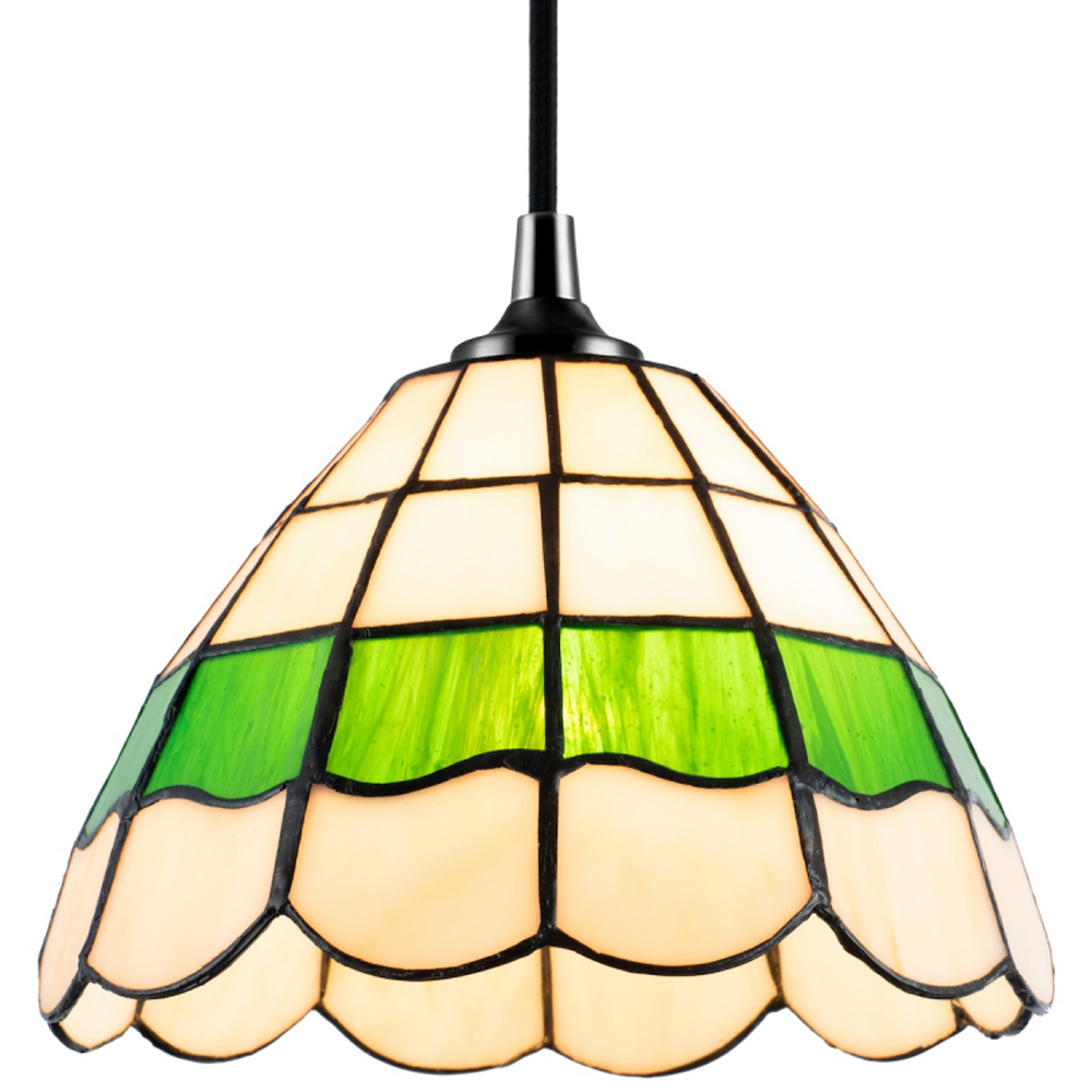 Happy Homewares Green and Amber Stained Glass Tiffany Pendant Lighting Shade Image 3