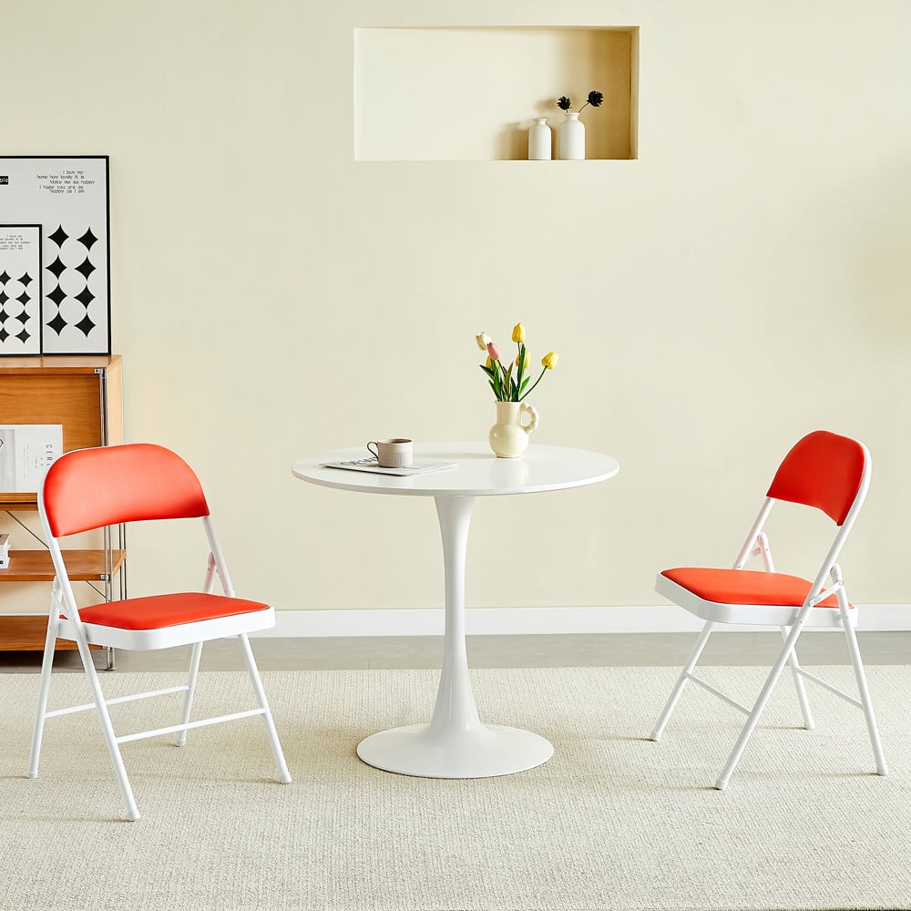 Set of 2 Red Padded Folding Metal Dining Chairs Image 5