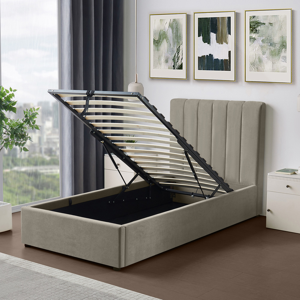 Artemis Home Evelynne Single Light Brown Linen Upholstered Ottoman Bed Image 3