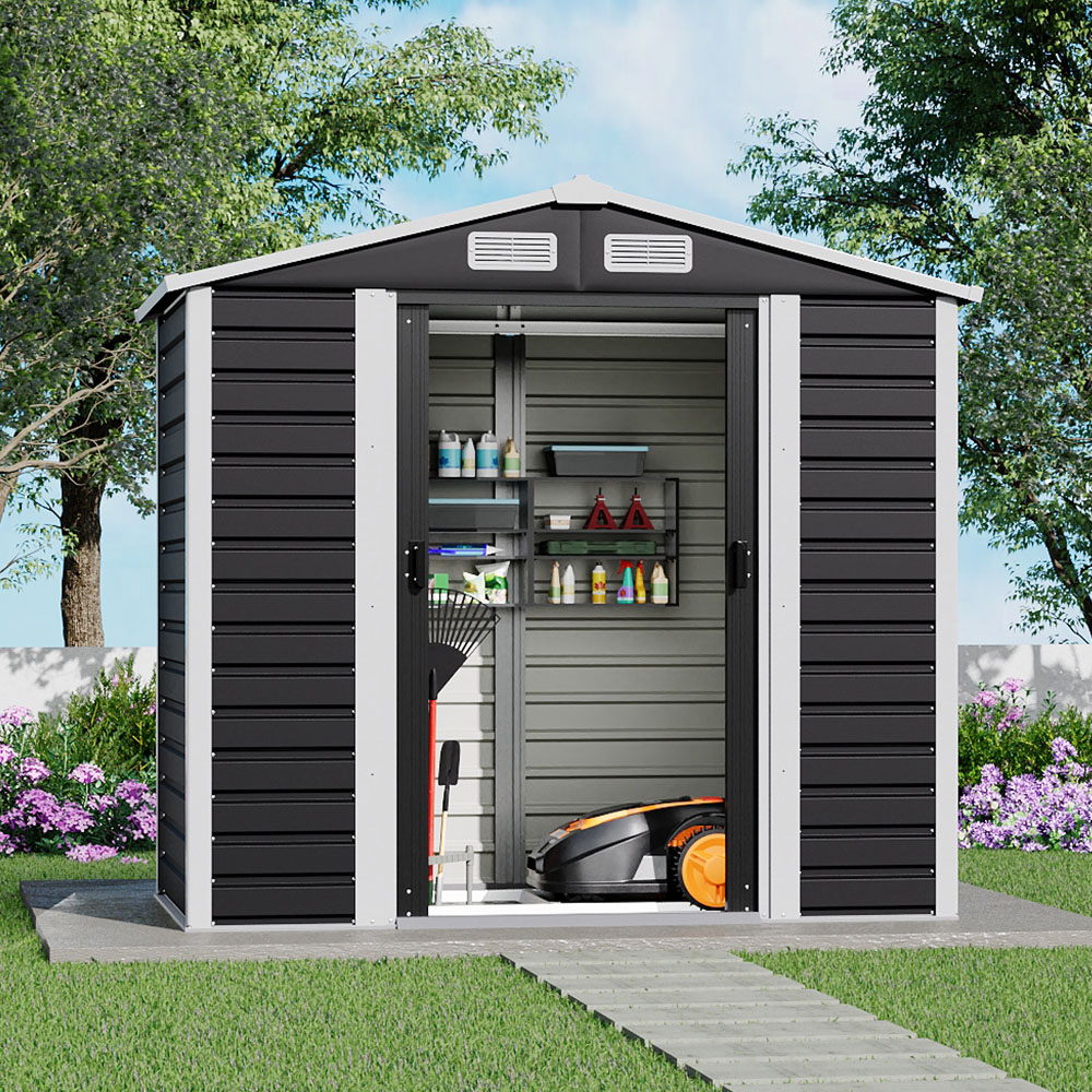 Living and Home 7 x 4ft 2 Door Anthracite Metal Garden Storage Shed Image 3