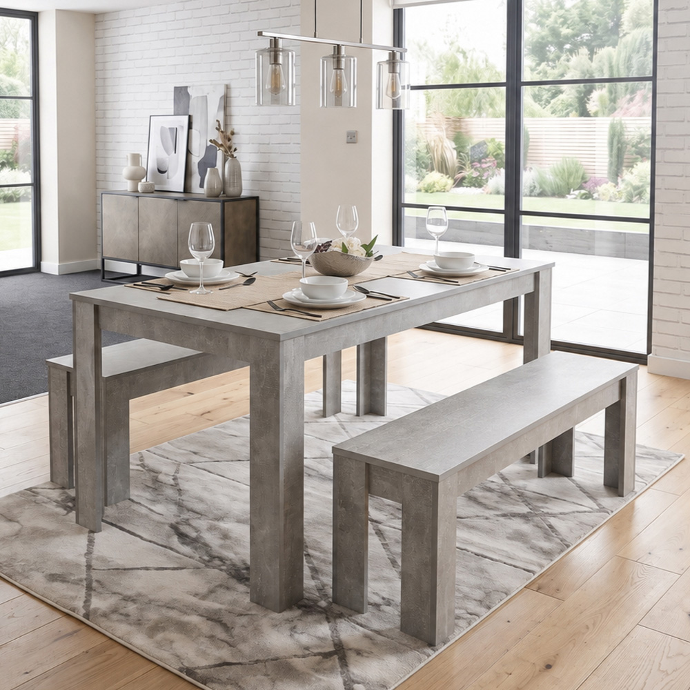 Portland 4 Seater Bench Dining Set Stone Grey and Grey Image 8