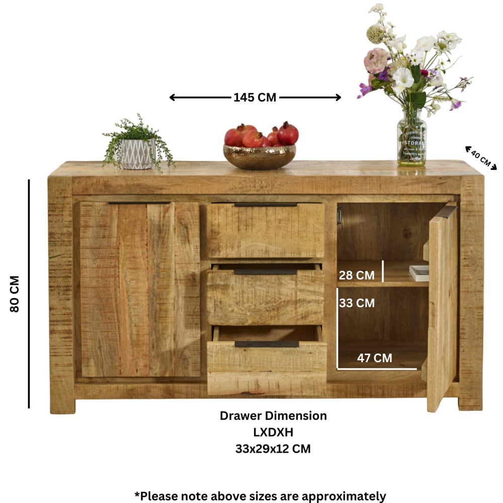 Brooklyn Surrey 2 Door 3 Drawer Solid Wood Large Sideboard Image 9