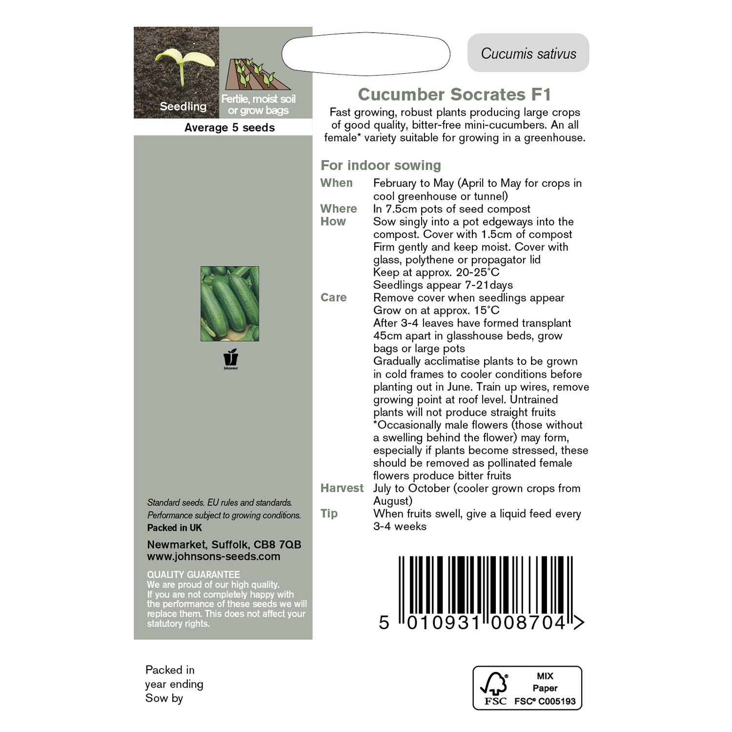 Johnsons Socrates F1 Cucumber Seeds Image 3