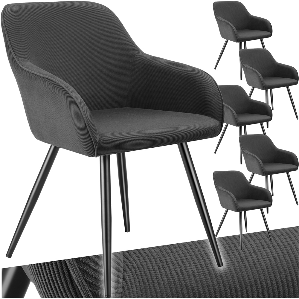 tectake Marilyn Set of 6 Anthracite Black Corduroy Dining Chair Image 2