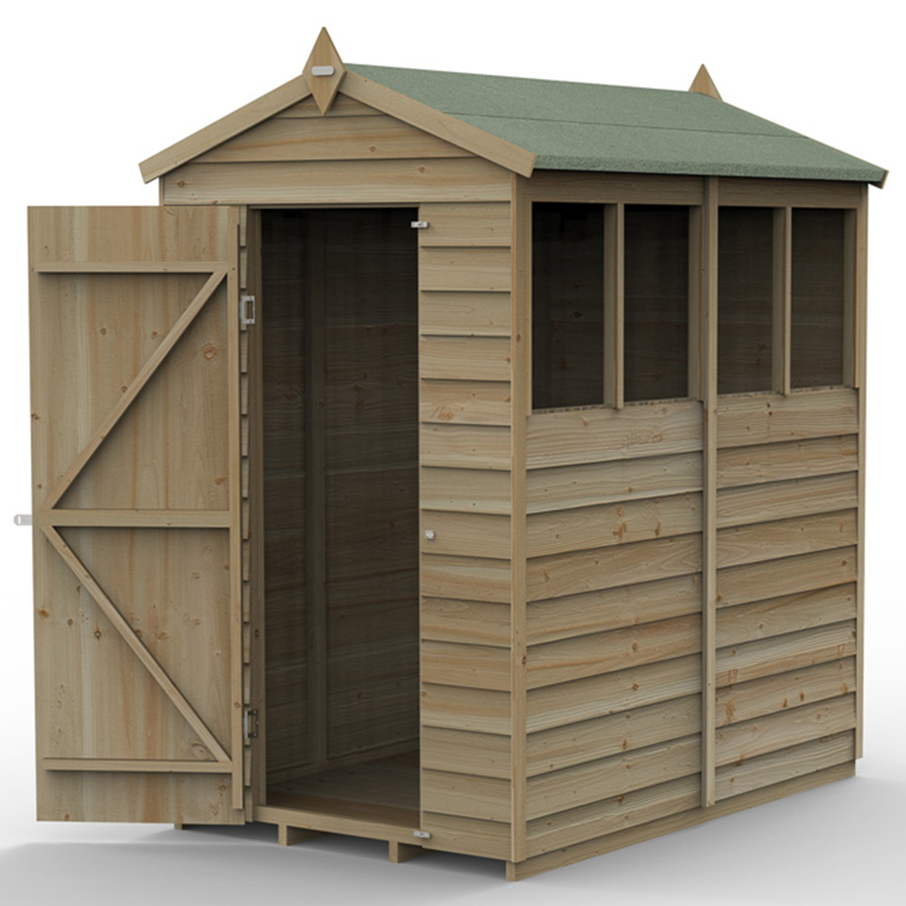 Forest Garden 4LIFE 4 x 6ft Single Door 4 Windows Apex Shed Image 3
