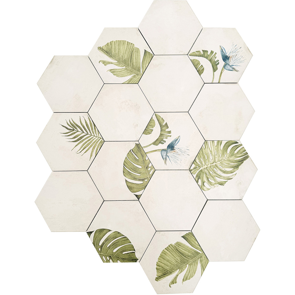 Top Ceramics Beige and Green Floral Stone Effect Hexagon Porcelain Wall Tile 215 x 250mm Image 2