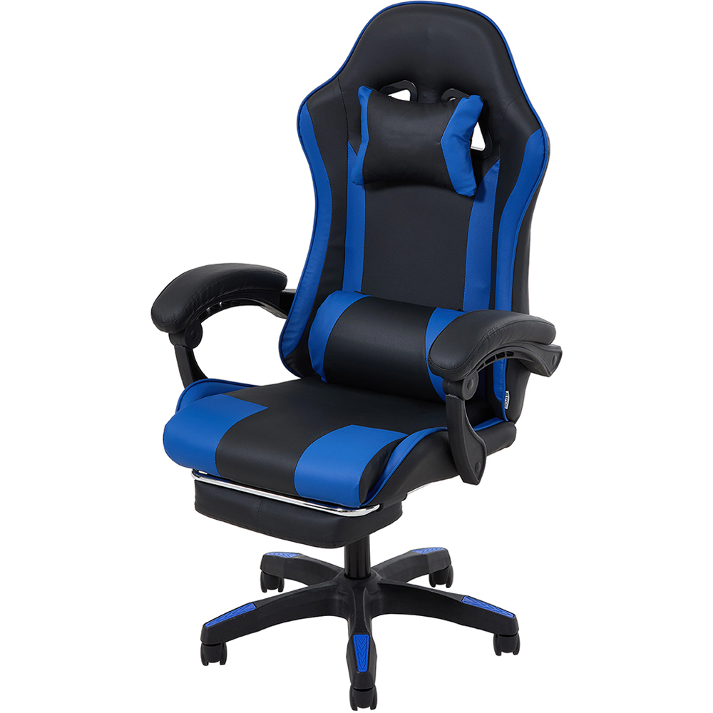 Living and Home Blue and Black Gaming Chair with Footrest Image 2