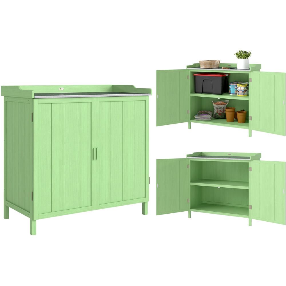 Outsunny 2 Door Green Garden Storage Cabinet with Galvanised Top Image 3