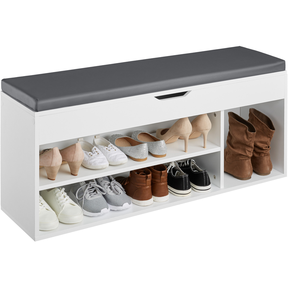 tectake Natalya 4 Compartment White Shoe Bench with Soft Cushion Image 3