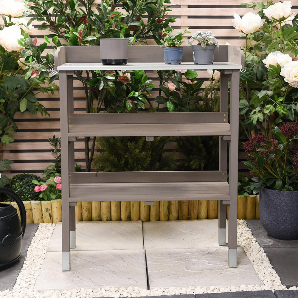 Garden Gear 3 Tier Grey Wooden Potting Table Image 4