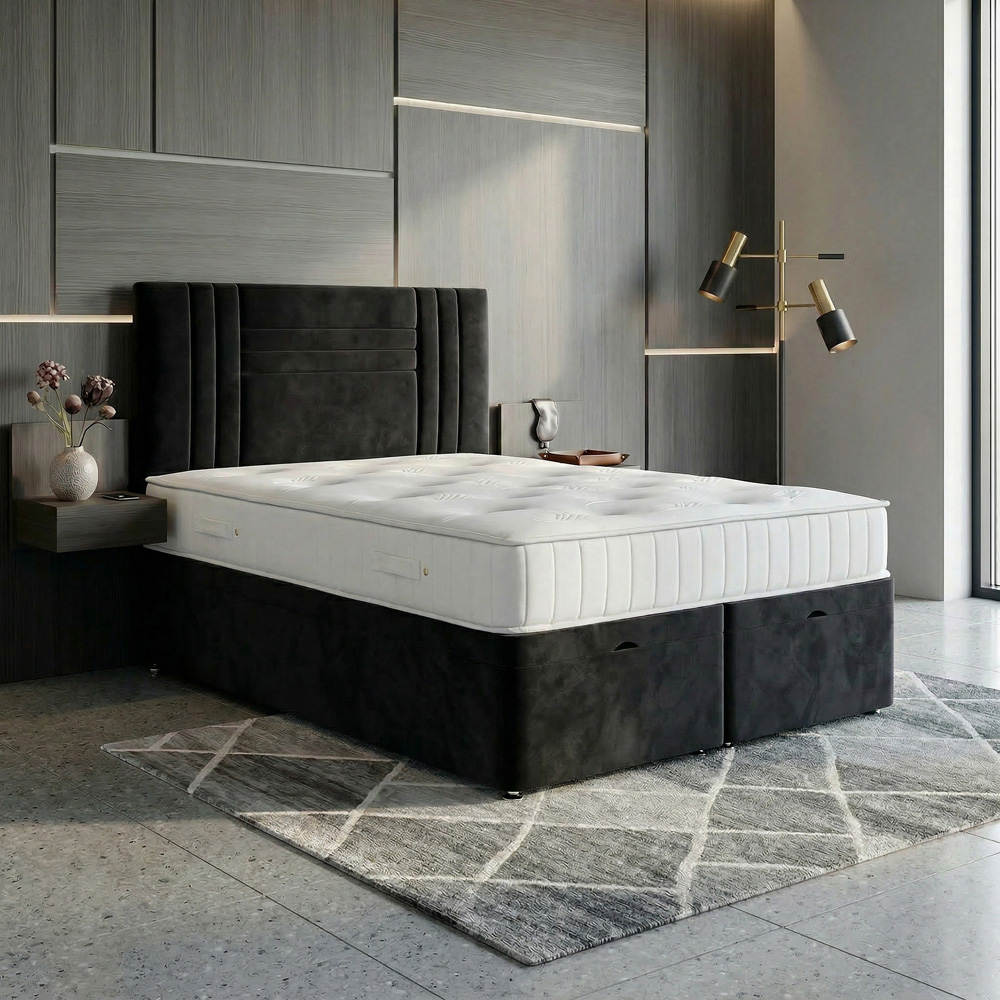 DS Living Orion Double Black Plush Ottoman Bed Image 5