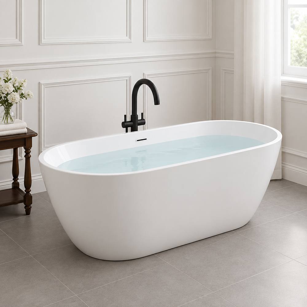 Go Bathrooms Gloss White Double Ended Round Freestanding Bath 1700 x 750mm Image 5