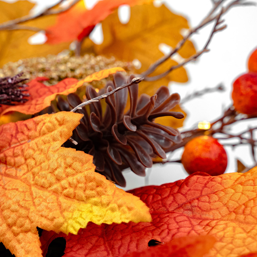 Norfolk Autumn Maple 150 Warm White LED Christmas Wreath with Berries and Pinecones 183cm Image 5