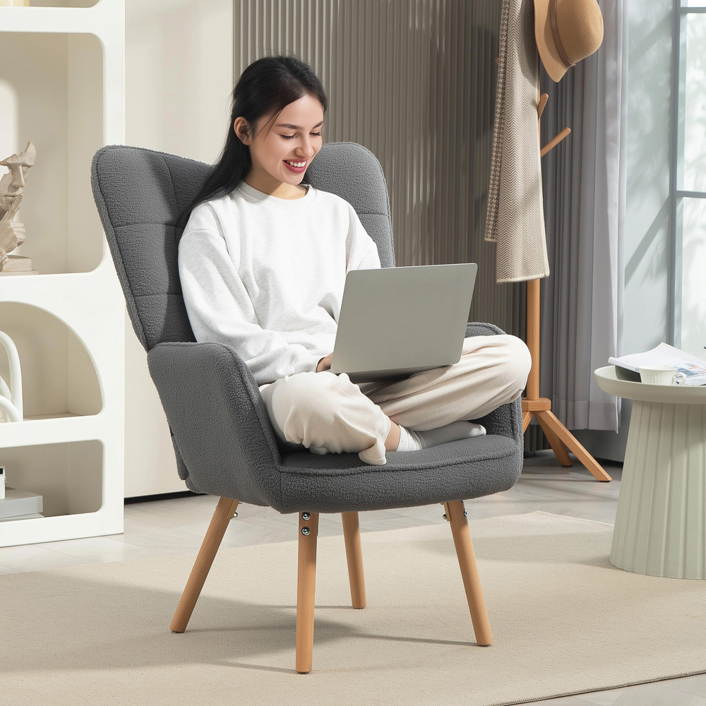 Portland Dark Grey Upholstered Tufted Wingback Armchair with Seat Padding Image 6