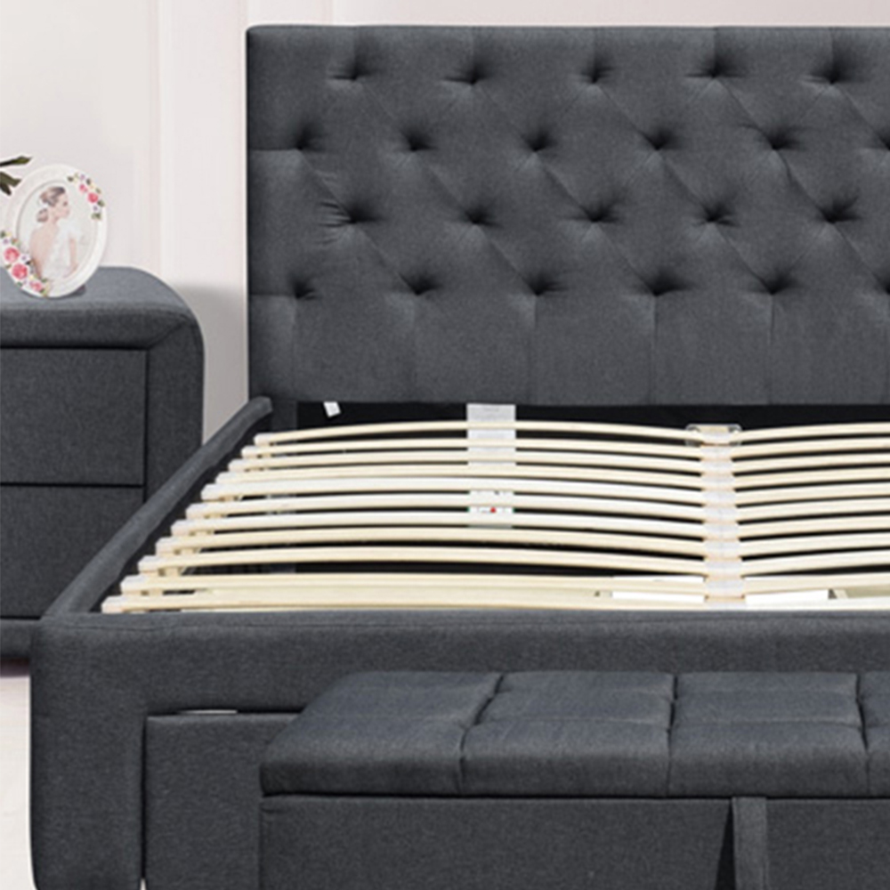 Brooklyn Double Grey Linen Bed Frame with Blanket Box Image 3