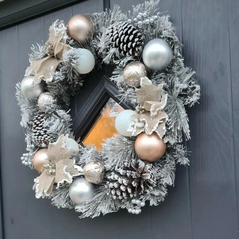 Marco Paul Snow Covered Silver Accent Artificial Christmas Wreath 45cm Image 6