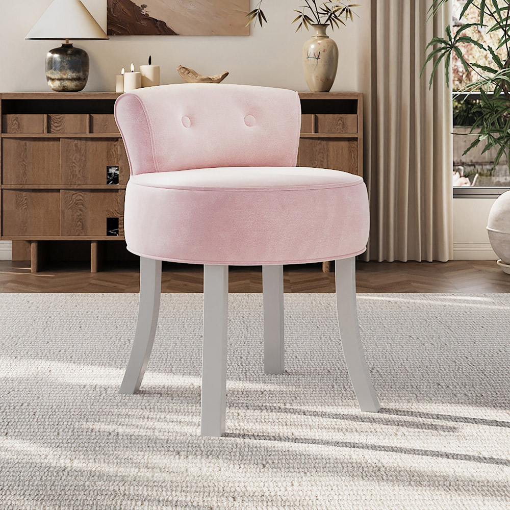 Living and Home Light Pink Chenille Button Tufted Dressing Table Stool Image 7
