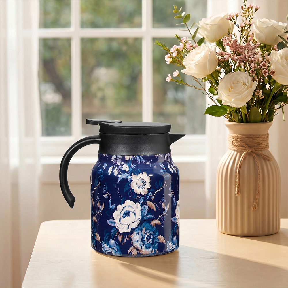 Living and Home Peony Vintage Floral Stainless Steel Thermal Teapot with Infuser 1L Image 2