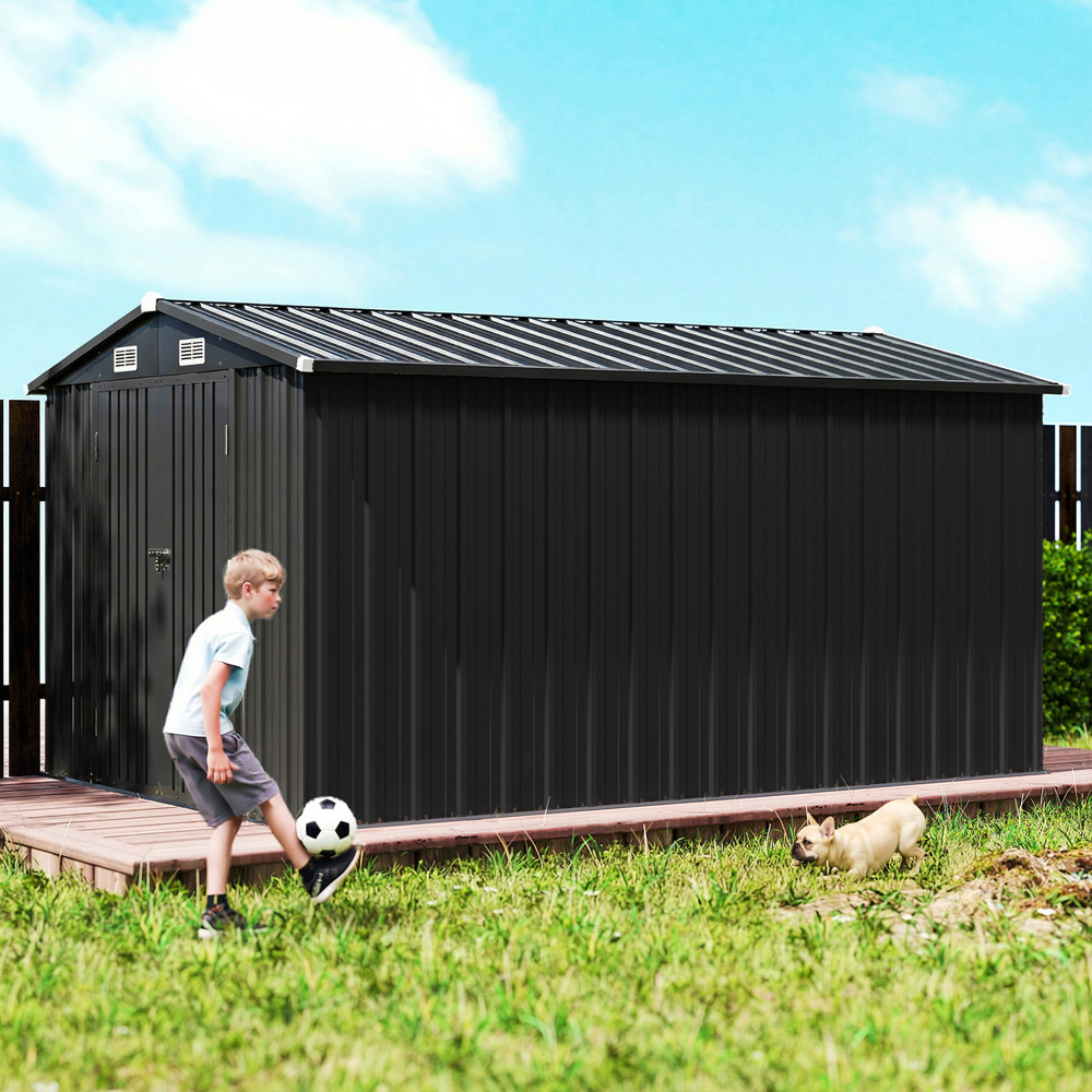 Outsunny 12 x 8ft Dark Grey Apex Garden Shed Image 4