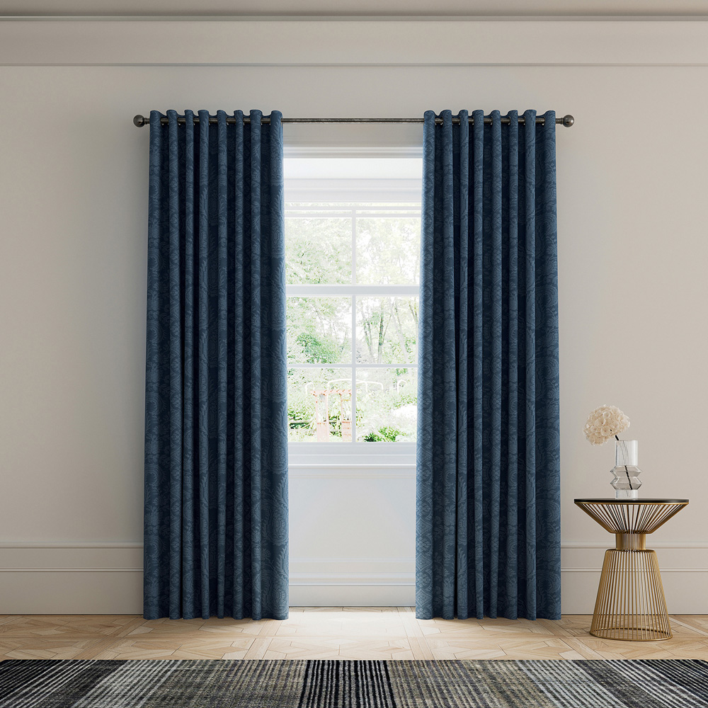 V&A Silk Road Paisley Blue Lined Blackout Pencil Pleat Curtains 168 x 183cm Image 4