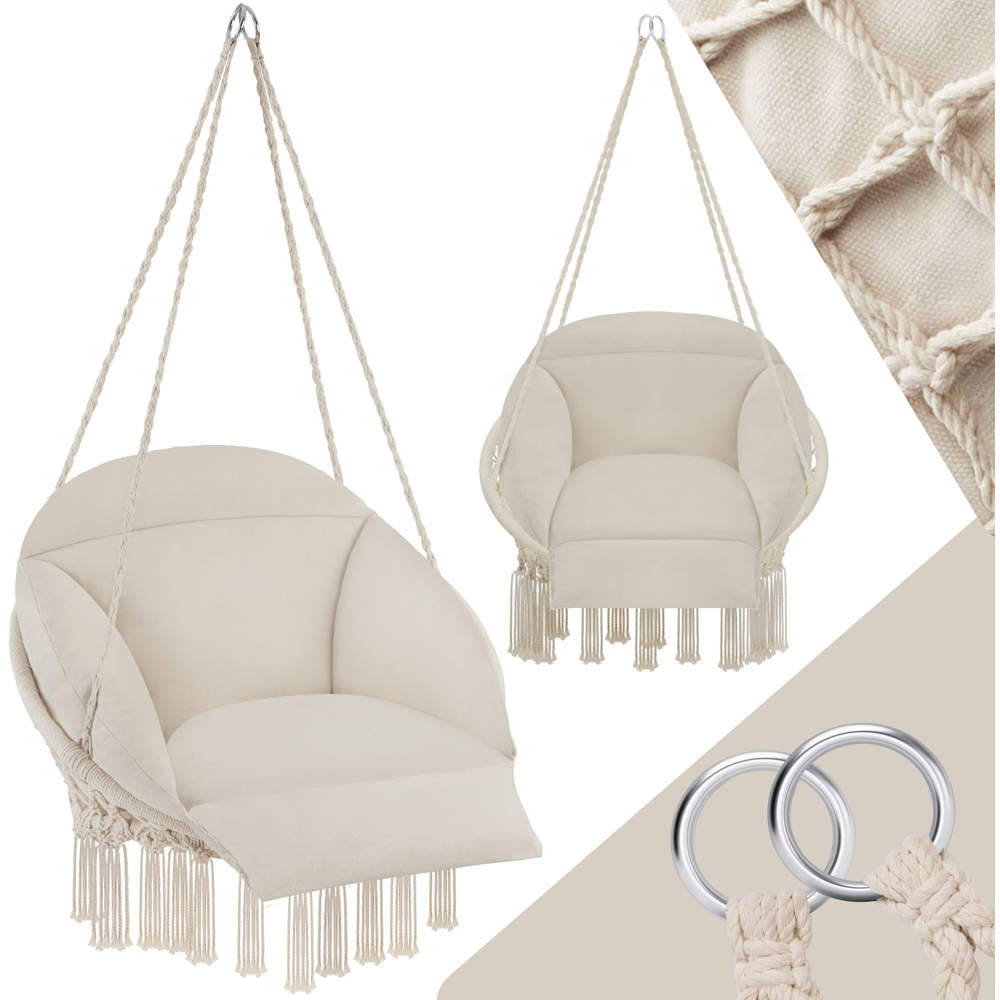 tectake Samira Beige Swing Chair with Thick Seat Cushion Image 2