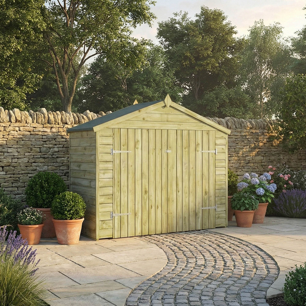 Mercia 3 x 7ft Double Door Overlap Apex Wooden Bike Storage Shed Image 2