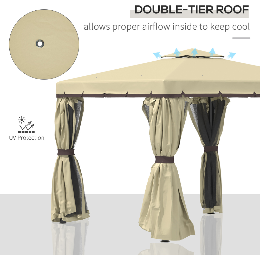 Outsunny 3.3 x 3.3m 2-Tier Beige Gazebo Shelter Tent Image 4
