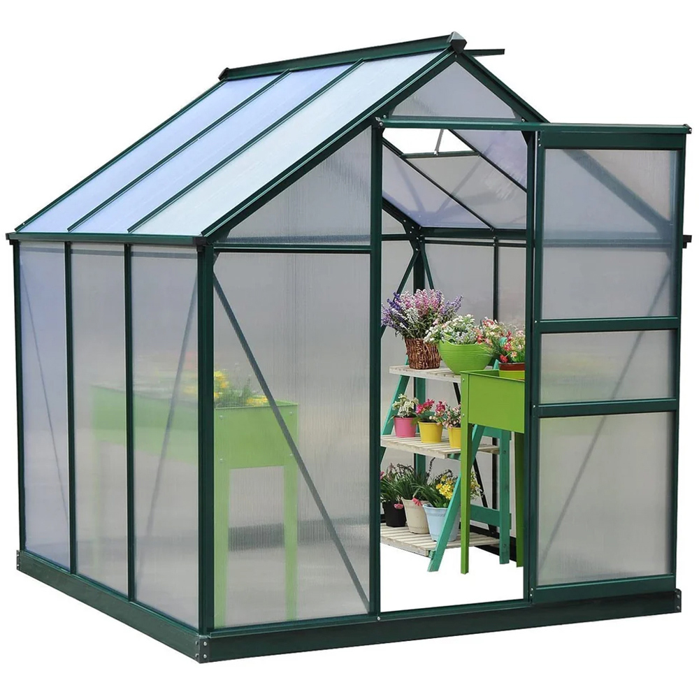 MonsterShop Green 6 x 6ft Polycarbonate Greenhouse with Base Image 3