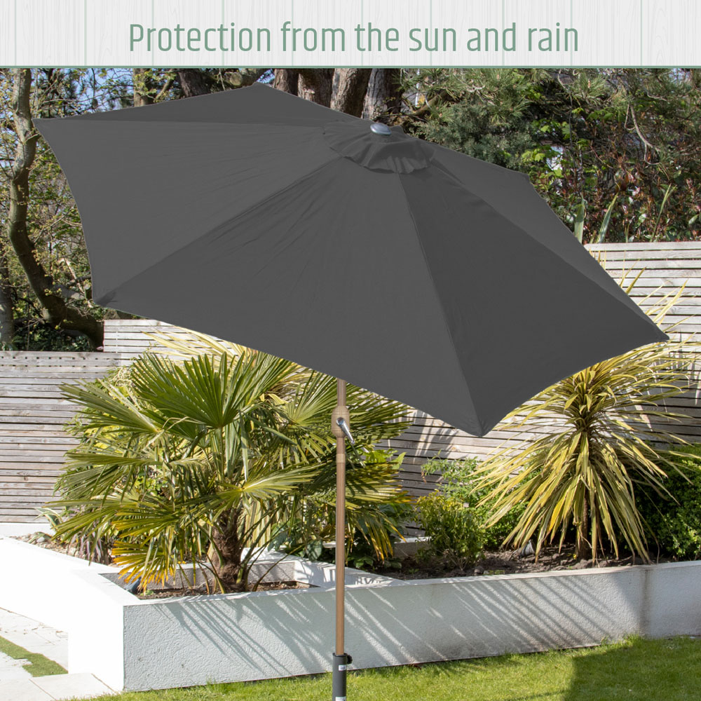 Gardenkraft Charcoal Crank and Tilt Wooden Parasol 2.7m Image 7