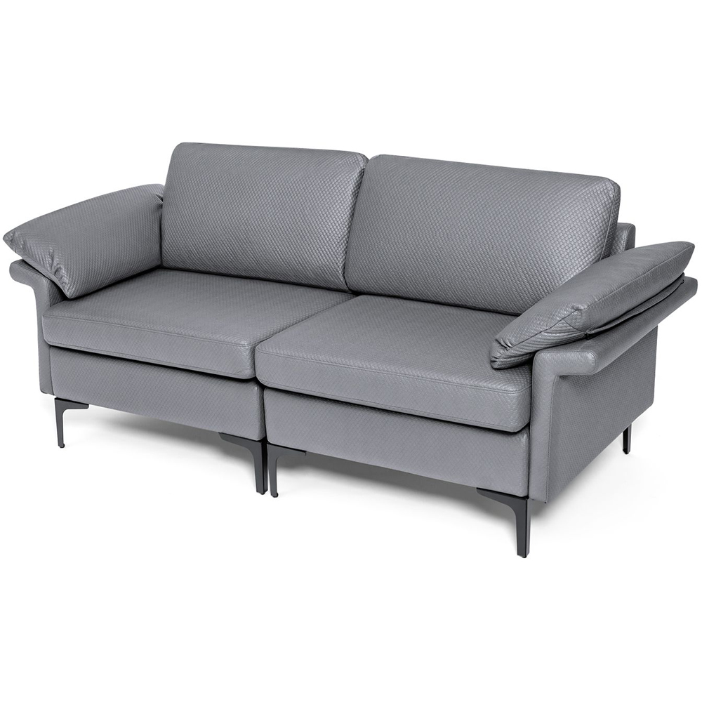 Costway 2 Seater Grey Upholstered Sofa Image 2