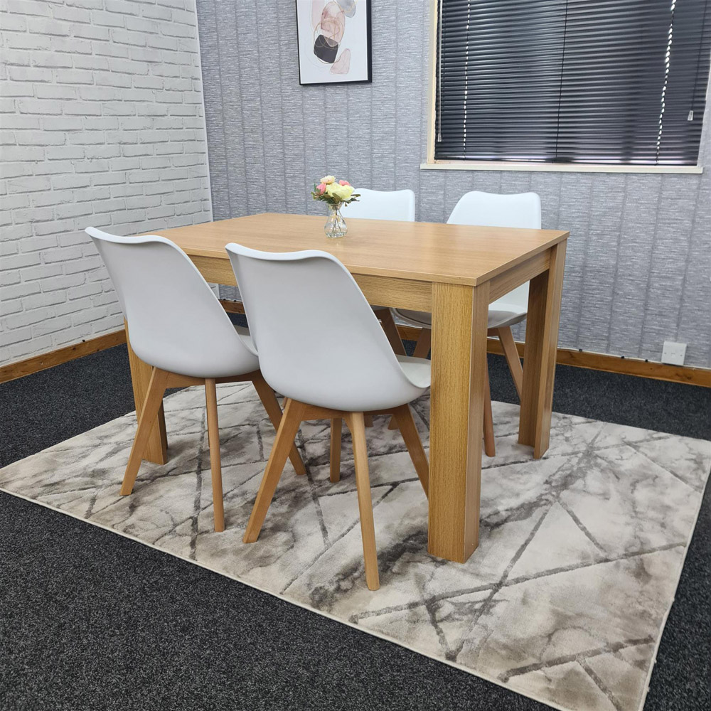 Portland 4 Seater Square Leather Dining Table Set Oak Effect and White Image 7
