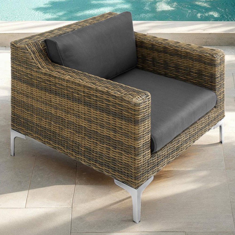 tectake Villanova Rattan Garden Armchair with Cushion Image 1