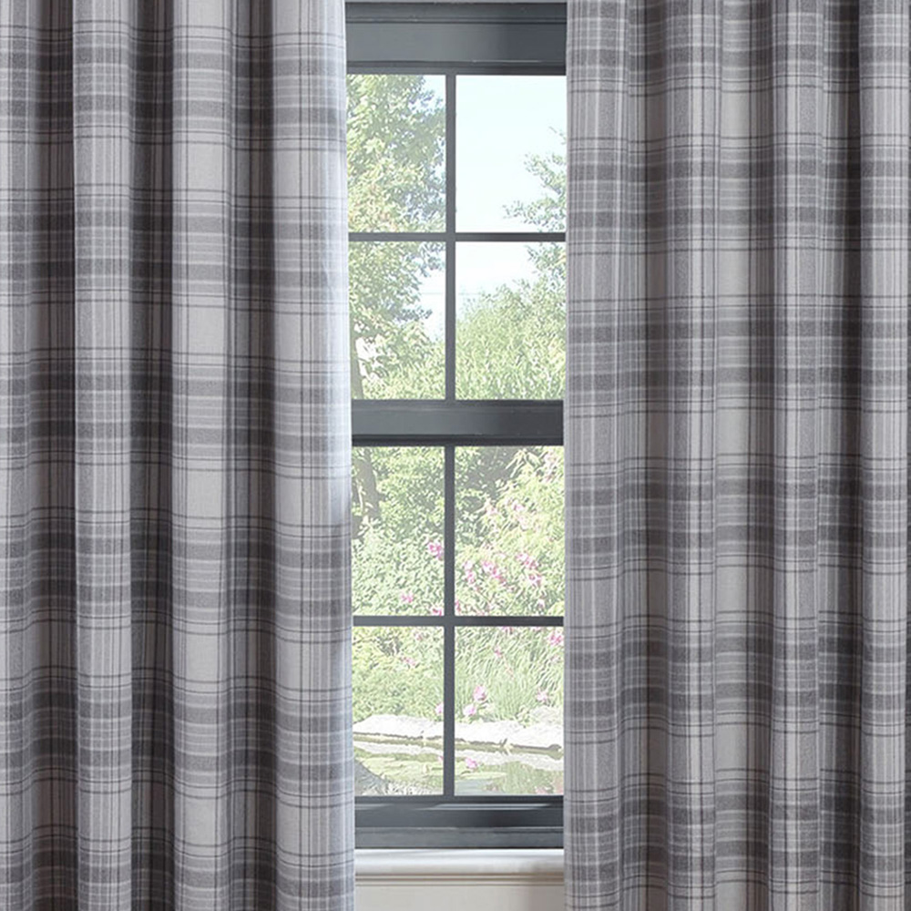 Divante Hatfield Grey Check Blackout Eyelet Curtains 137 x 168cm Image 4