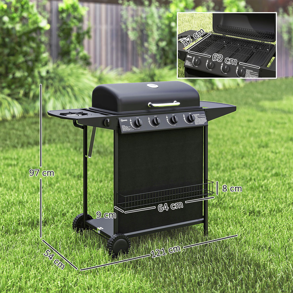 Outsunny Black 5 Burner Gas Barbecue Grill with Lid Image 9