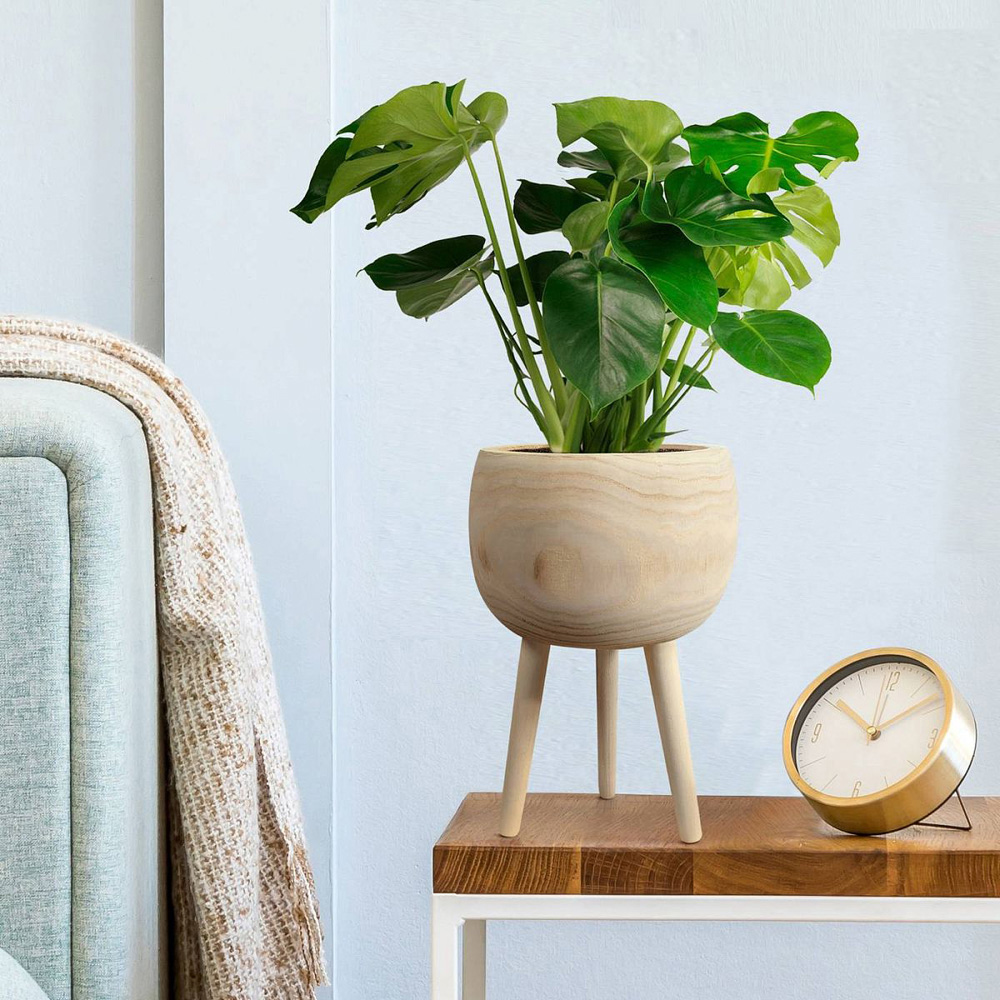 LECHUZA Hortico Trend Wooden Round Indoor Plant Pot 36 x 23cm 2 Pack Image 2