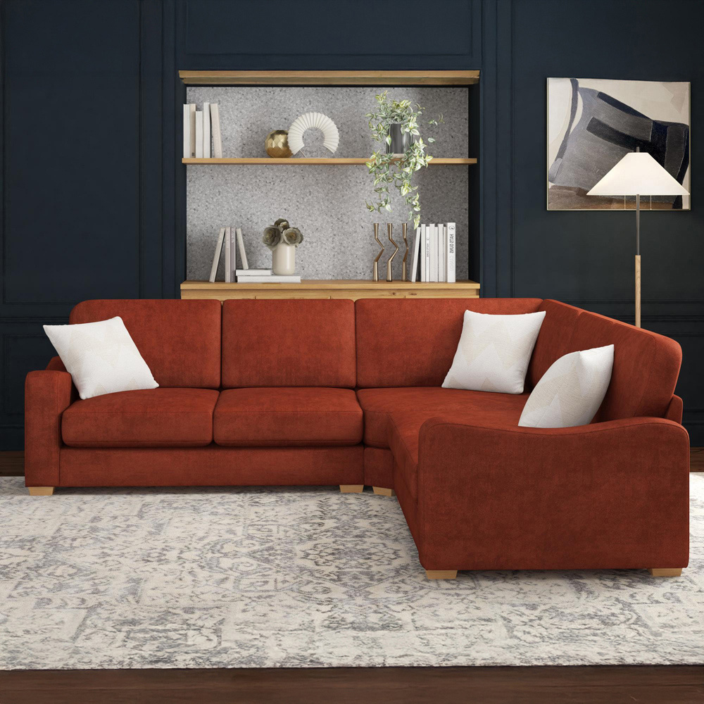 Theadford 4 Seater Marmalade Plush Velvet Fixed Back Corner Sofa Image 5