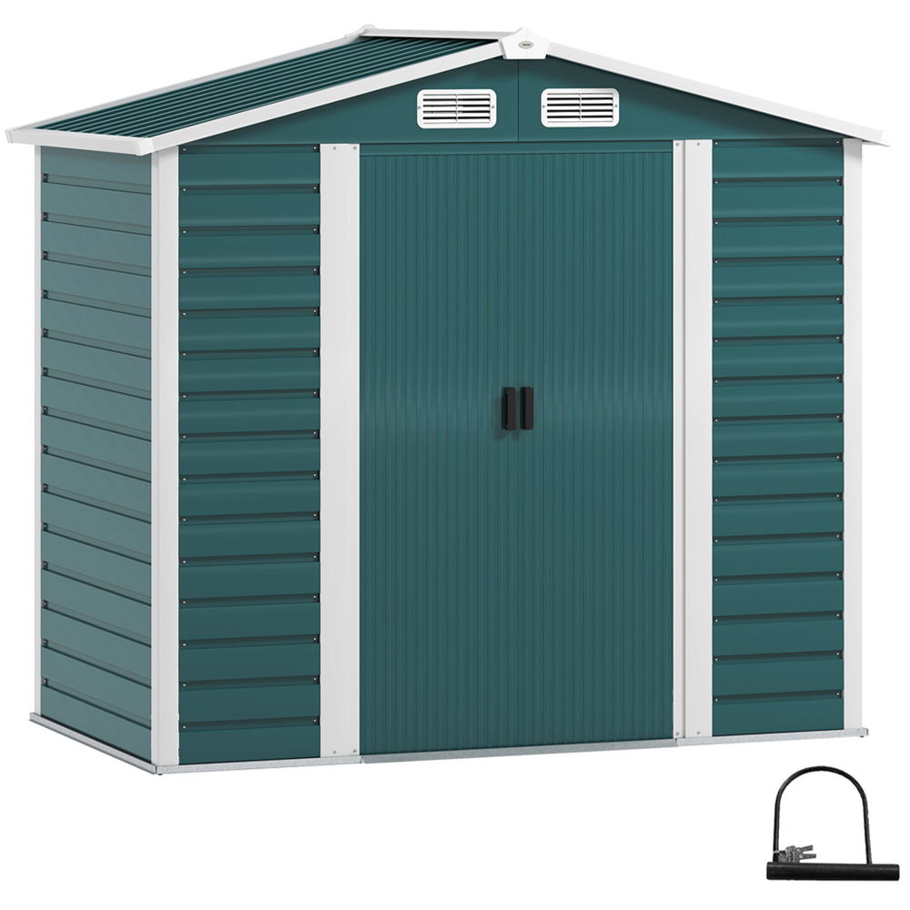 Outsunny 6.8 x 3.7ft Green Metal Shed with Lock Image 1
