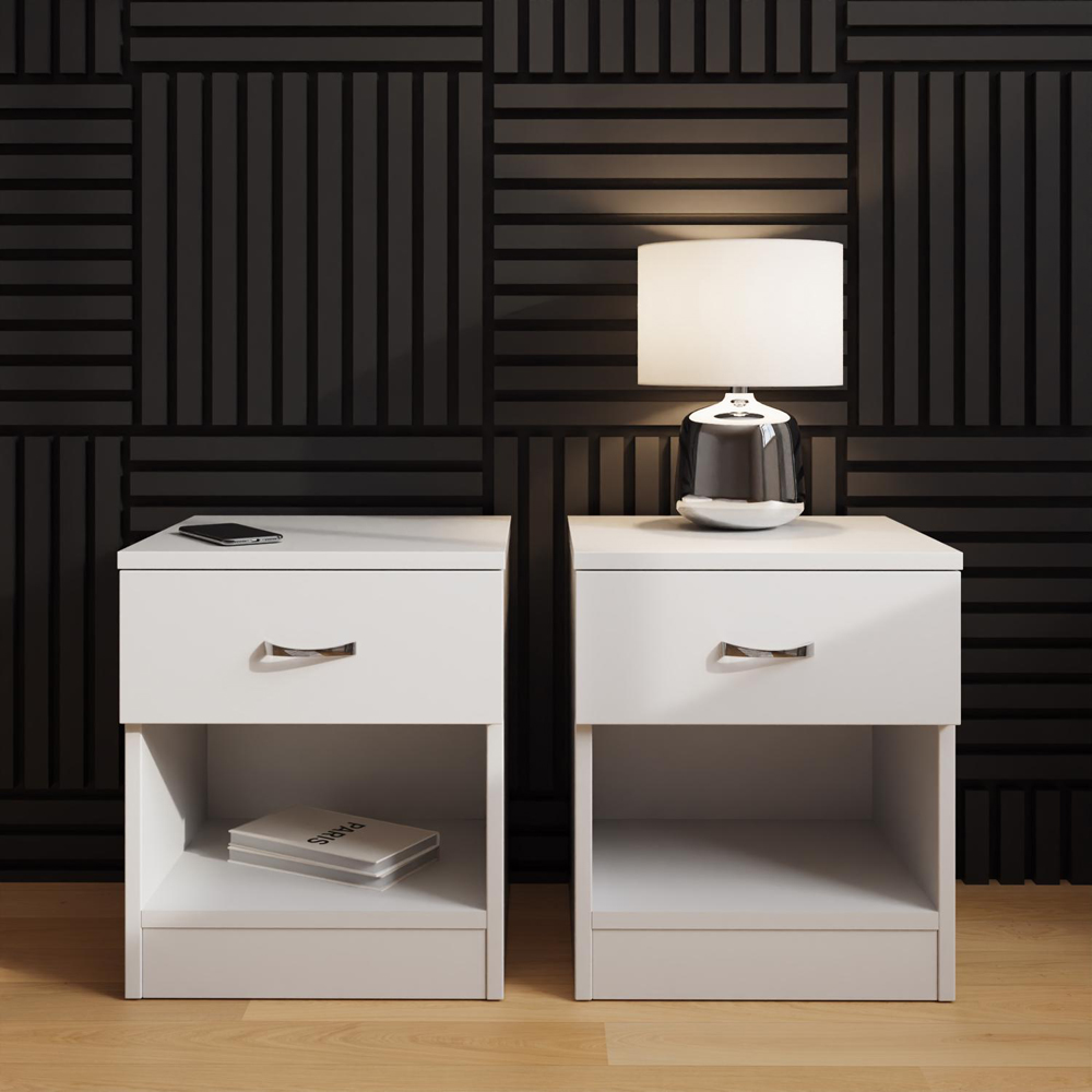 FWStyle Promo Single Drawer White Modern Bedside Table Set of 2 Image 5
