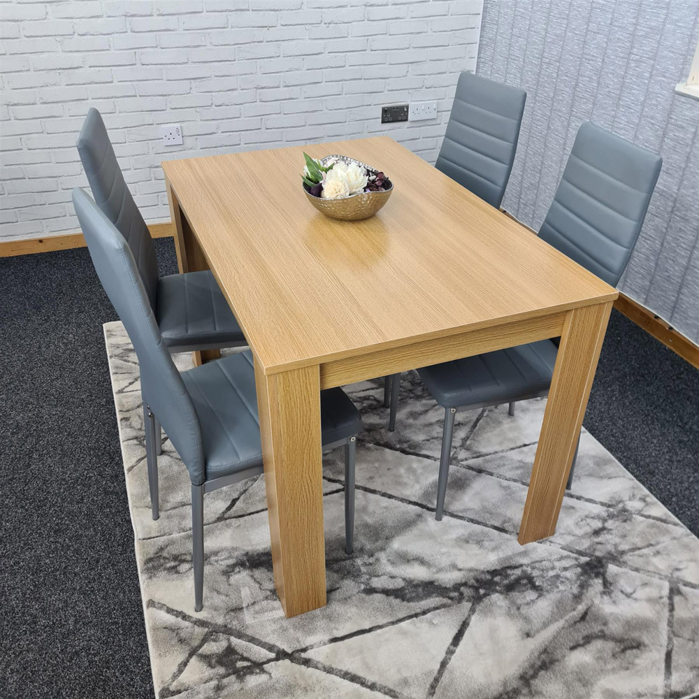 Portland 4 Seater Square Leather Dining Table Set Oak Effect and Grey Image 7
