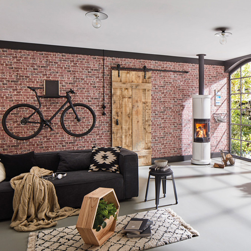 Galerie Industrial Effects Sand Burgundy Brick Wallpaper Image 3