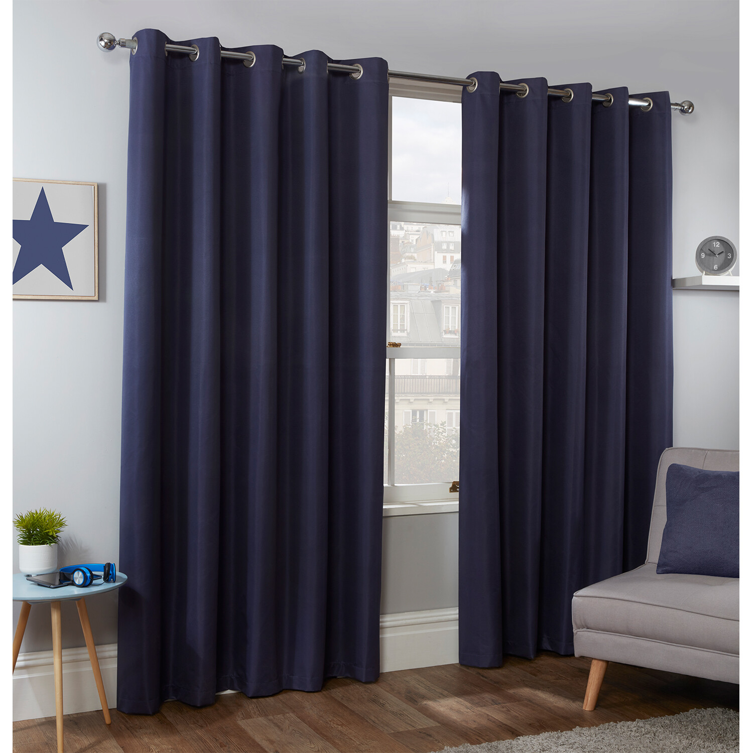 Kids Blue Blackout Eyelet Curtains 117 x 137cm Image 2