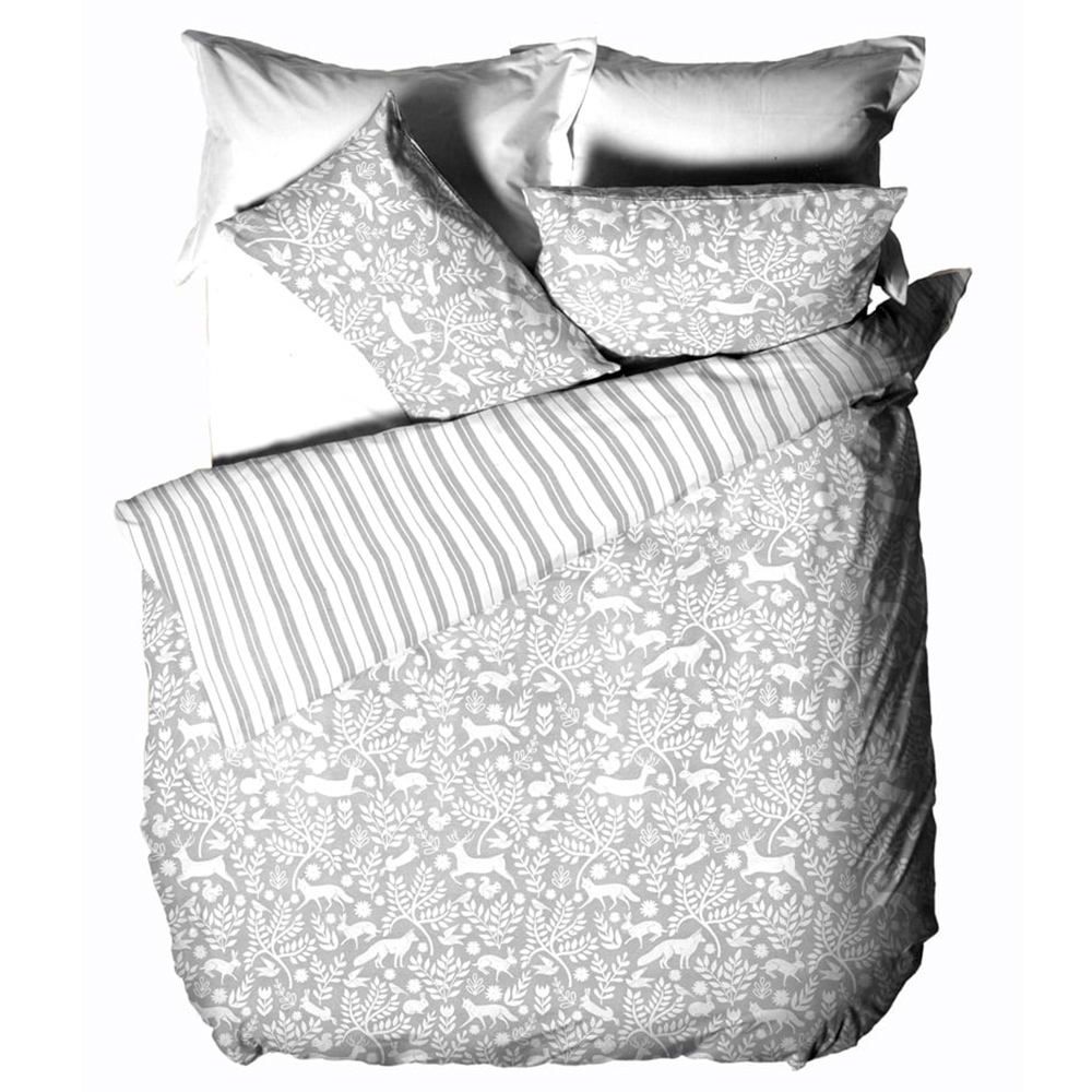 furn. Skandi Woodland King Size Grey Brushed Cotton Duvet Set Image 4