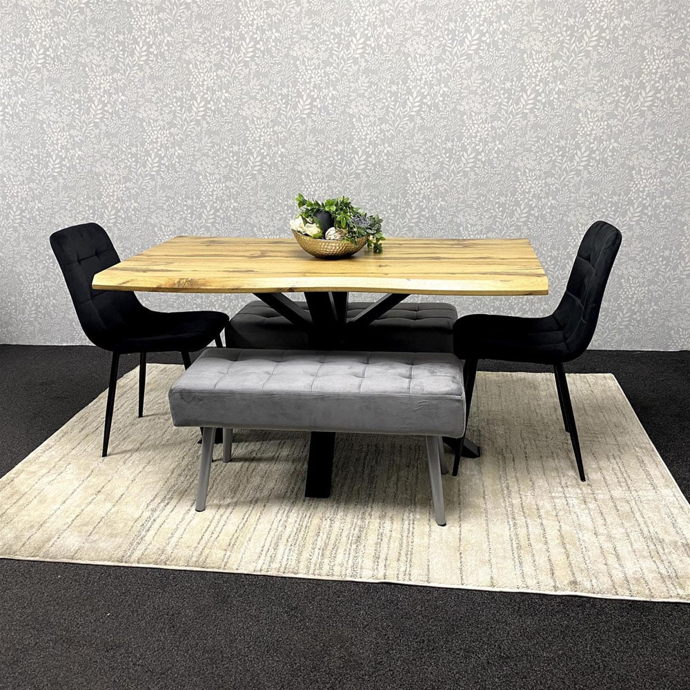 Kosy Koala 6 Seater Velvet Wooden Rectangle Dining Set with Bench Black Image 6