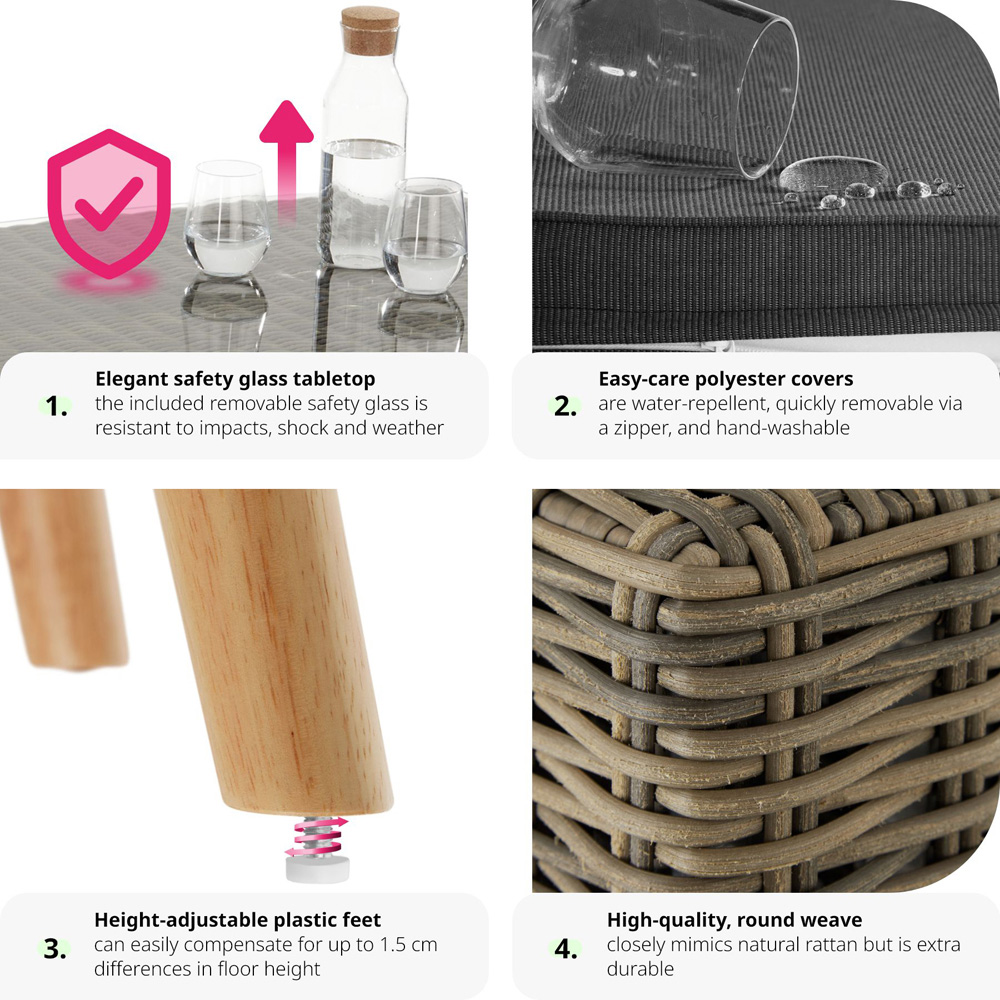 tectake Pula 7 Seater Natural Rattan Garden Corner Lounge Set Image 5