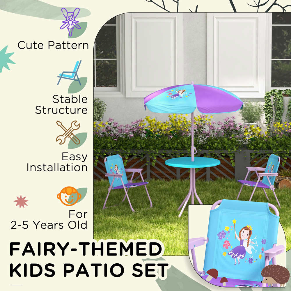 Outsunny Kids Fairy Bistro Set with Parasol Image 6