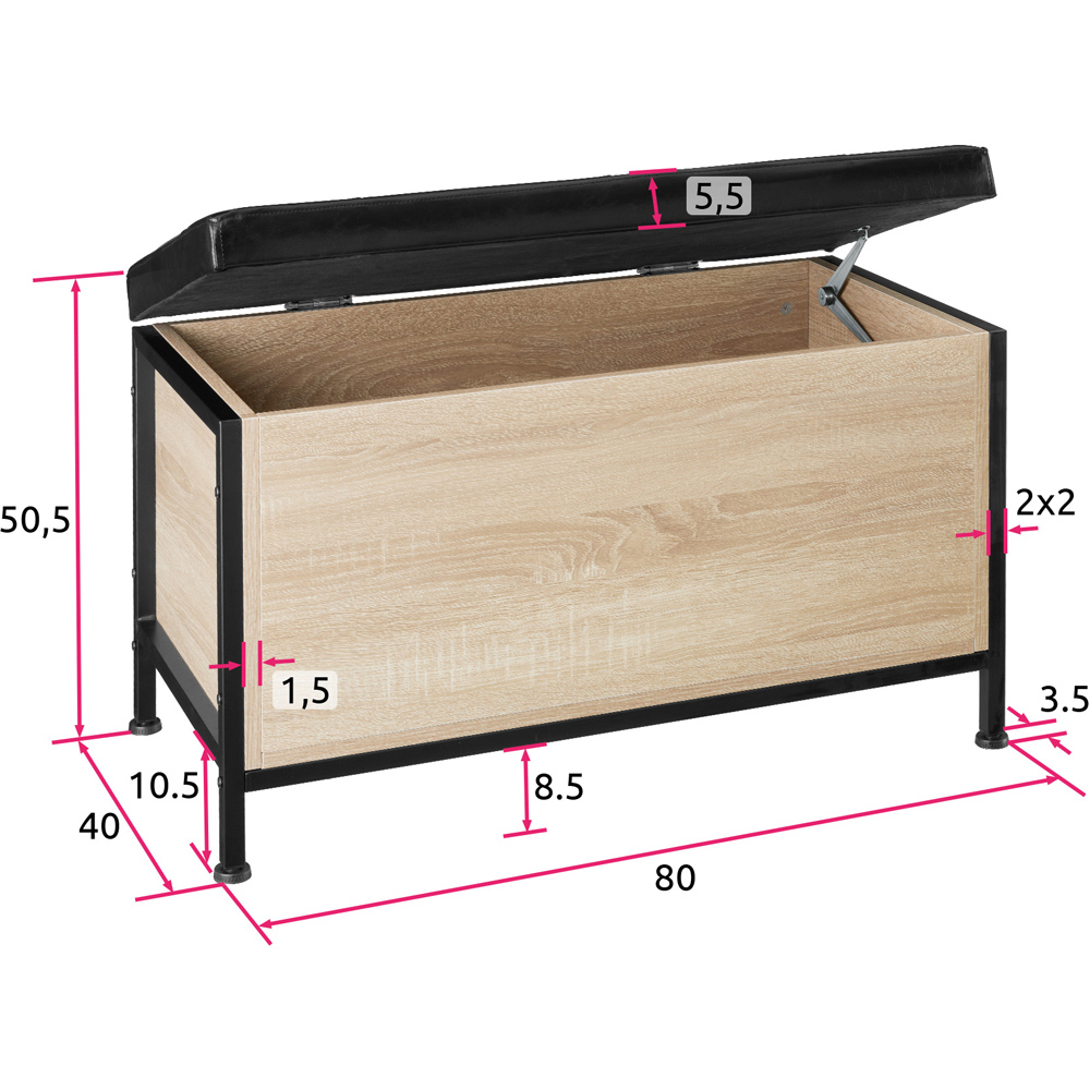 tectake Calico Light Wood Oak Sonoma Padded Storage Bench Image 9